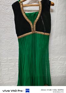 Majestic Green and Black Anarkali M Size