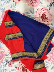 Elegant Dark Peach Saree With Stitched Blouse