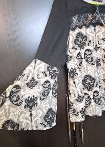 Elegant Black &amp; White Damask Split Sleeve Top
