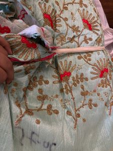 Seagreen Embroidered Silk Fabric