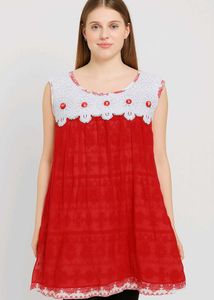 Red Lace Trim Sleeveless Dress