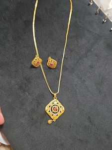 2K Gold Polish Pendant Set With Chain 02