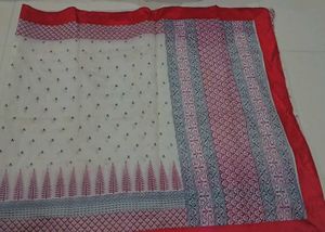 Elegant white and red Printed Saree