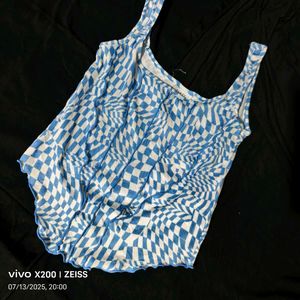 I. Blue &amp; White Checkered Corset Top