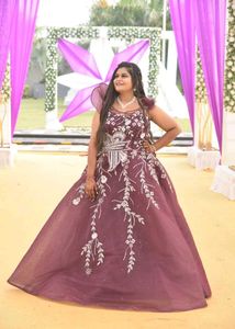 Burgundy Floral Embroidered Party Dress