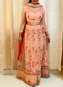 Embellished Pink Lehenga With Contrasting Dupatta