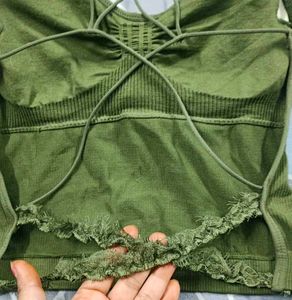 Olive Green Padded Camisole Backless Top