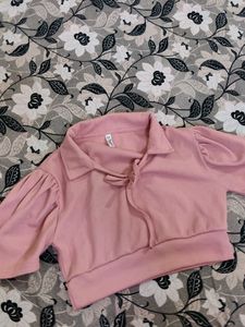 Pink Corduroy Cropped Blouse