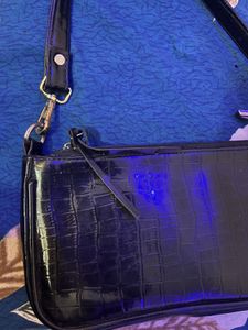 Black Faux Croc Shoulder Bag