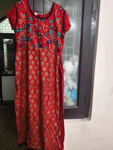 Red Embroidered stylish Long Kurta in 40 bust