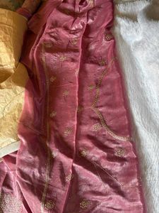 Elegant Pink Embroidered Party wear Saree