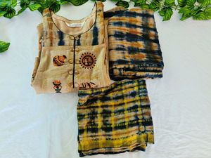 Dark Beige Embroidery Kurta Set (Women's)