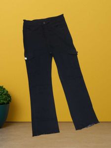 B@08 Size-28 Black Wide Leg Cargo Jeans