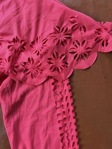 Coral Laser-Cut Long Sleeve Top