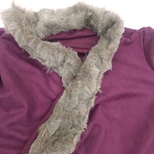 Burgundy Coat with Faux Fur Trim