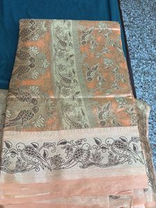 Peach Orange Silk Saree