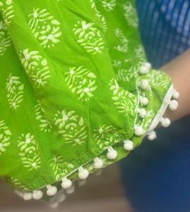 Angarakha Pure Cotton Green Printed Kurta Set