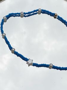 Blue Seed Beaded Necklace