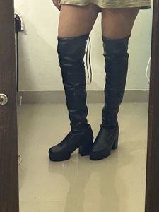 Stylish Black Thigh-High Platform Boots