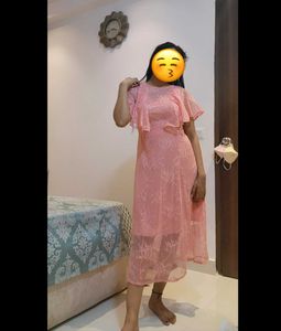 VERO MODA pink Net Middi Dress