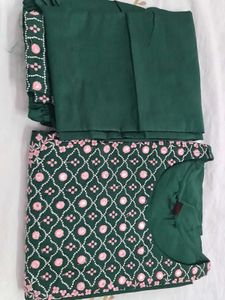 Emerald Green Embroidered Pants With Kurti