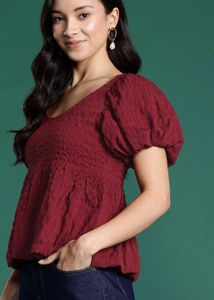 Maroon Puff Sleeve Top