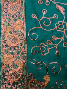 Green Silk Saree With Sequence Work