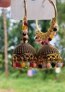 Colorful Beaded Jhumka Earrings