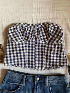 Blue Gingham Tube Top