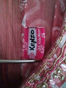 Pink &amp; White Printed Anarkali