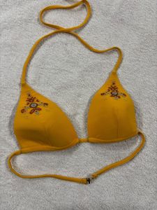 Yellow Embroidered Bikini Top