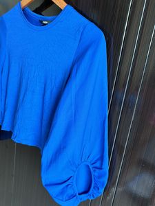 Blue Backless Balloon Sleeve Top