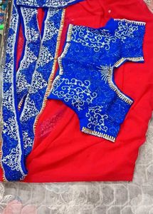 Red & Blue Embellished Saree
