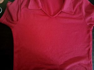 Rose Pink Ribbed Polo-neck Crop Top