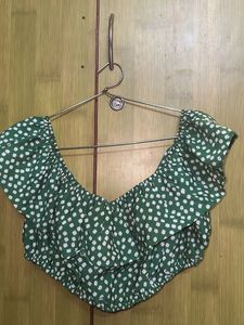 Green Off Shoulder Cute Crop Top
