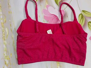 (1100)Pink Sparkle Cami Crop Top