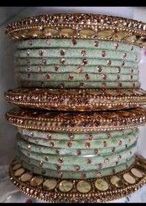 Peacock Colour Thread Bangles  Green Stone Bangle