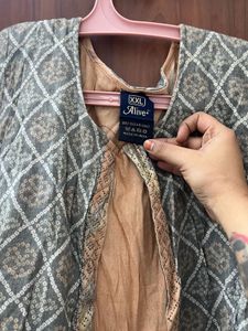 Elegant Peach &amp; Grey Ethnic Dress with Jacket