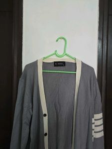 Gray Cardigan with Stripes fits M~XL