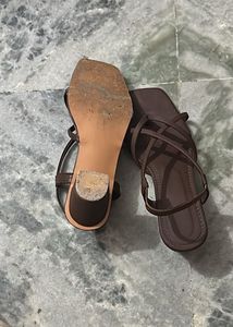 Brown Strappy Square Toe Sandals