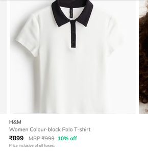 New H&amp;M White Top with Black Color-Blocked Collar