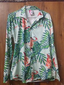 Tropical Flamingo Print Button-Down Shirt