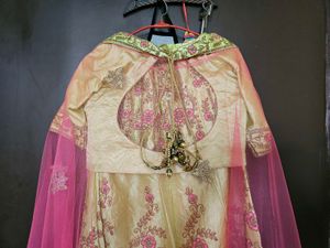 Green &amp; Pink Embroidered Lehenga , ready to wear