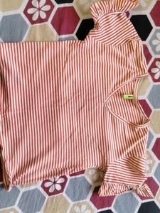 Cream And Red Colour Crop Top