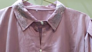 Vintage Lavender Blouse with Embellished Collar