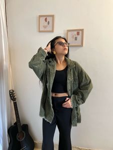 Trendy Green Corduroy Jacket