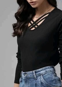 Olive Green Ribbed Long Sleeve Top