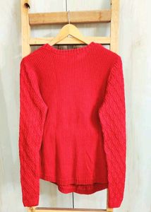 Red Textured Pullover Sweater Size-36