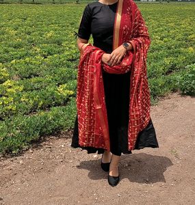 Long Anarkali Kurti With Bandhani Dupatta
