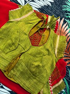 Red &amp; Green Embroidered Saree